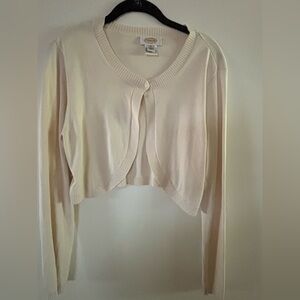 Talbots Silk Blend Long Sleeve One-Button Shrug Bolero Sweater Cream Size Medium